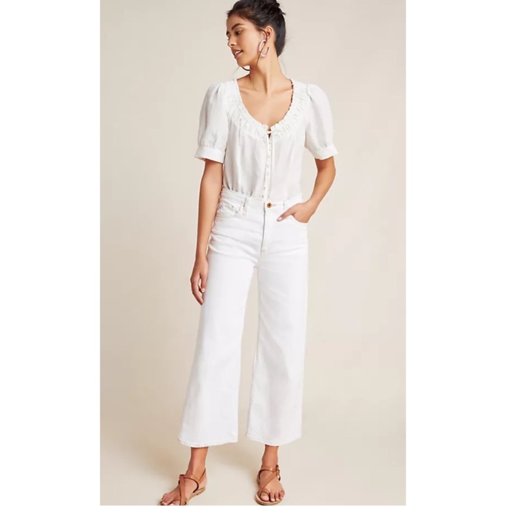 AG | The Etta High Rise Wide-Leg Cropped Jeans in Gallery White, Size 28